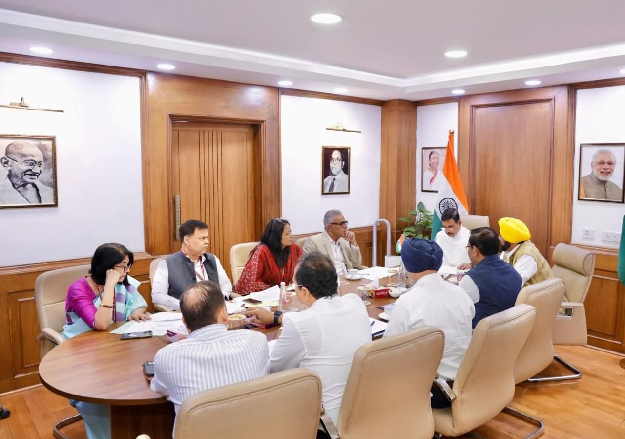 CM Bhagwant Mann meeting Union Minister Pralhad Joshi in New Delhi regarding Punjab issues